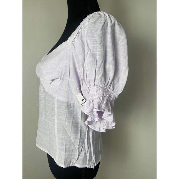 NWT Nine West Cottage Western Boho Puffed Sleeve Ruffles V-neck Top Lilac L - Picture 3 of 10